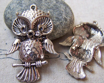 Accessories - 10 Pcs Of Antique Silver Owl Pendants Charms 26x39mm A5780