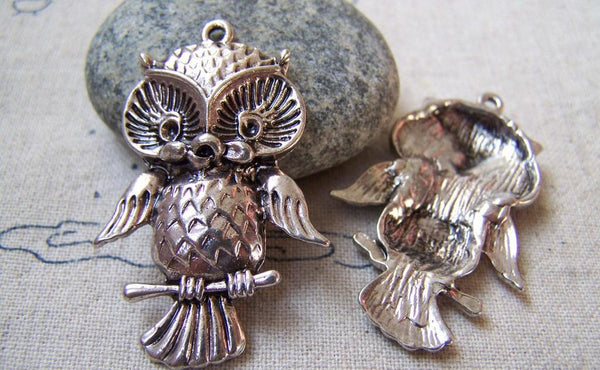 Accessories - 10 Pcs Of Antique Silver Owl Pendants Charms 26x39mm A5780