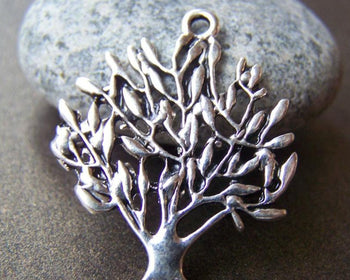 Accessories - 10 Pcs Of Antique Silver Peace Tree Charms 25x30mm A1029