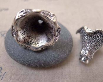 Accessories - 10 Pcs Of Antique Silver Pewter Flower Bead Caps 17x21mm  A7400