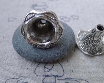 Accessories - 10 Pcs Of Antique Silver Pewter Flower Bead Caps 17x22mm  A7753