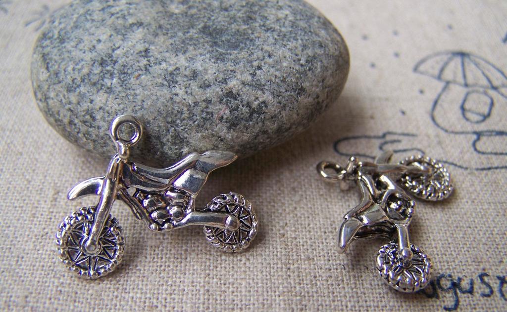 Accessories - 10 Pcs Of Antique Silver Pro Cross Country Motorcycle Charms 14x23mm A942