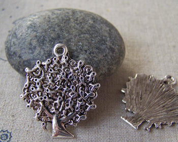 Accessories - 10 Pcs Of Antique Silver Ribbon Wish Tree Charms Pendants 25x29mm A5387