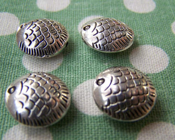 Accessories - 10 Pcs Of Antique Silver Rondelle Fish Beads 13.5mm  A1162