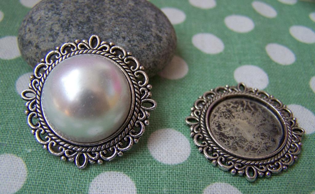 Accessories - 10 Pcs Of Antique Silver Round Cameo Base Settings 29mm Match 20mm Cabochon  A2441