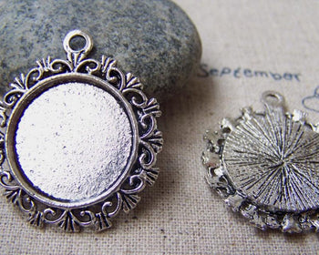 Accessories - 10 Pcs Of Antique Silver Round Cameo Base Settings 29mm Match 20mm Cabochon A2888