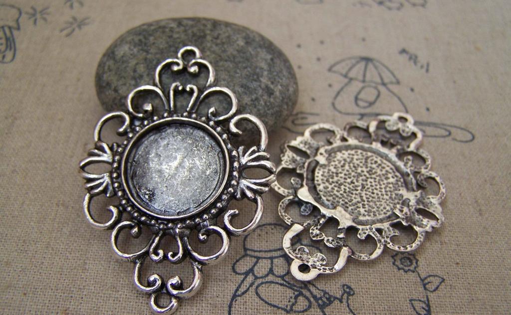 Accessories - 10 Pcs Of Antique Silver Round Cameo Base Settings Match 18mm Cameo A5195