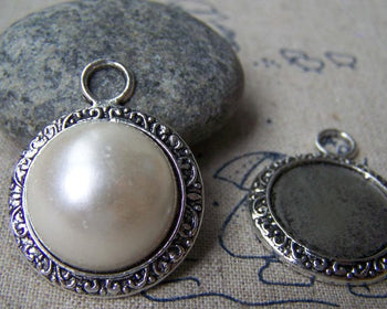 Accessories - 10 Pcs Of Antique Silver Round Cameo Base Settings Match 20mm Cabochon A3200