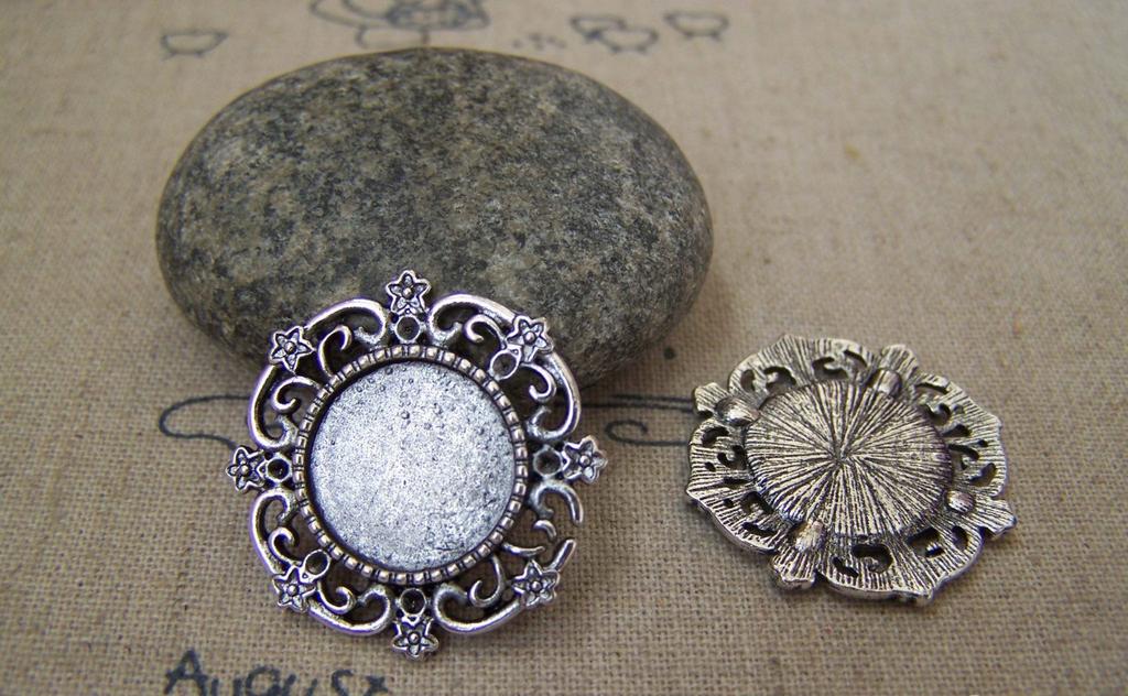 Accessories - 10 Pcs Of Antique Silver Round Cameo Bezel Base Settings Match 14mm Cameo A5175