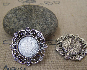 Accessories - 10 Pcs Of Antique Silver Round Cameo Bezel Base Settings Match 14mm Cameo A5175