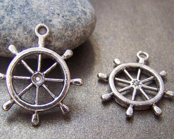 Accessories - 10 Pcs Of Antique Silver Rudder Charms 25x28mm A1277