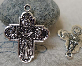 Accessories - 10 Pcs Of Antique Silver Scapular Cross Charms 23x29mm Double Sided A5939