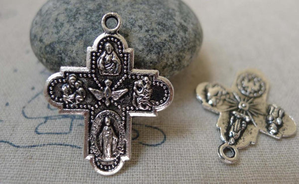 Accessories - 10 Pcs Of Antique Silver Scapular Cross Charms 23x29mm Double Sided A5939