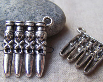 Accessories - 10 Pcs Of Antique Silver Skull Bullet Charger Charms Pendants 19x25mm A1569