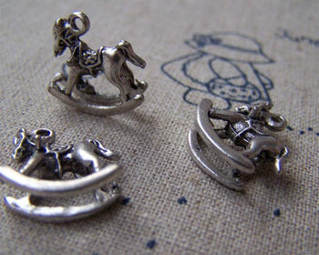 Accessories - 10 Pcs Of Antique Silver Small Rocking Horse Charms 15x15mm A1154