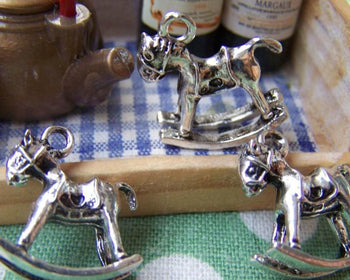 Accessories - 10 Pcs Of Antique Silver Small Rocking Horse Charms 16x17mm A1227