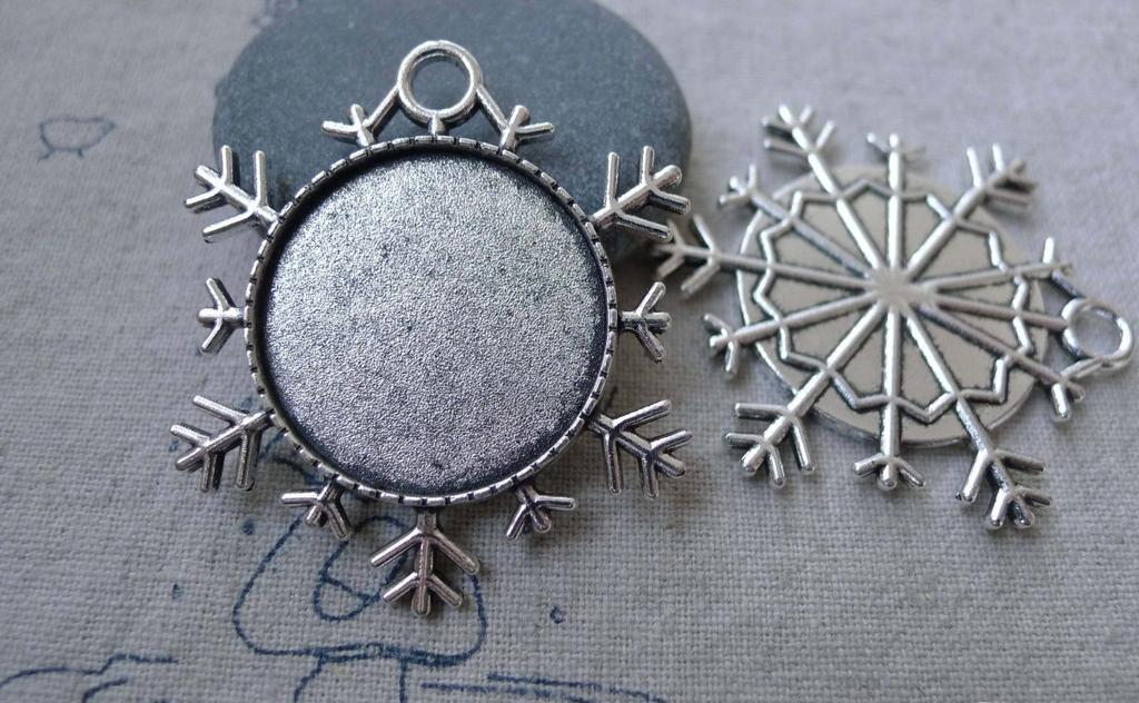 Accessories - 10 Pcs Of Antique Silver Snowflake Cameo Base Settings Match 25mm Cabochon A7644