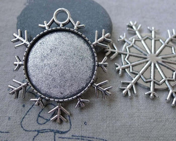 Accessories - 10 Pcs Of Antique Silver Snowflake Cameo Base Settings Match 25mm Cabochon A7644