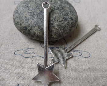 Accessories - 10 Pcs Of Antique Silver Star Stick Charms 14x48mm A6869