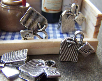 Accessories - 10 Pcs Of Antique Silver Tea Bag Charms 14x15mm A1289