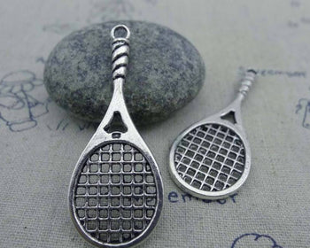Accessories - 10 Pcs Of Antique Silver Tennis Rackets Charms 19x48mm A876