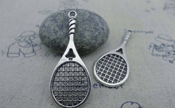 Accessories - 10 Pcs Of Antique Silver Tennis Rackets Charms 19x48mm A876