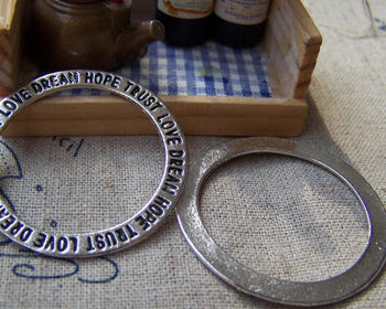 Accessories - 10 Pcs Of Antique Silver Textured Round Circle Rings Charms  35mm A1355