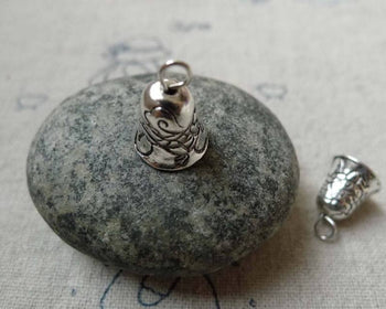 Accessories - 10 Pcs Of Antique Silver Toll Bell Pendants Charms 9x9mm A6471