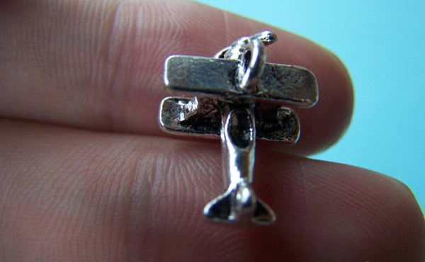 Accessories - 10 Pcs Of Antique Silver Vintage Biplane Plane Charms Pendant 10x19mm  A1374