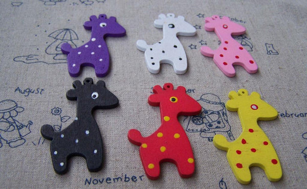Accessories - 10 Pcs Of Assorted Color Wooden Giraffe Deer Pendants  25x50mm A3733