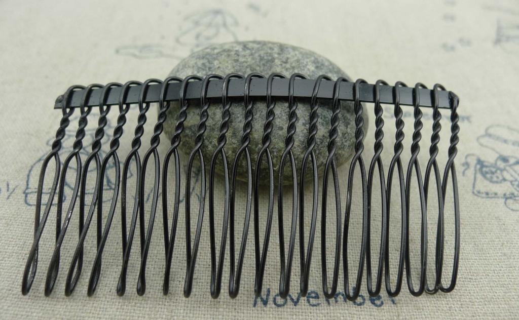 Accessories - 10 Pcs Of Black Painted Metal 20 Teeth Hair Clips 39x75mm A1957