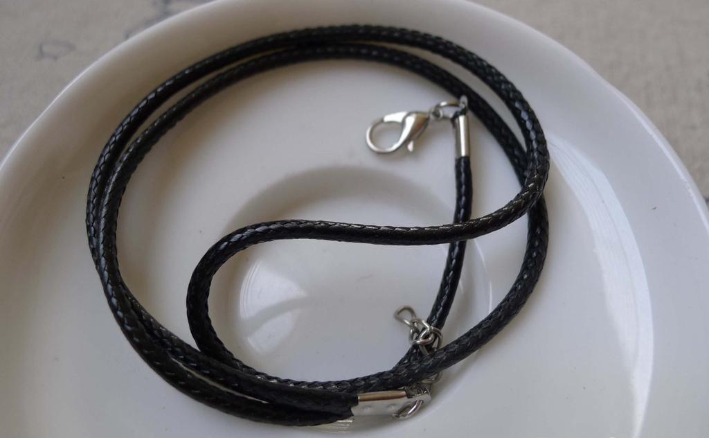 Accessories - 10 Pcs Of Black Wax Cord Necklaces With Silvery Gray Extension Chain And Lobser Clasp A7192