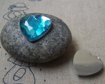 Accessories - 10 Pcs Of Blue Faceted Acrylic Heart Cabochon Cameo Pendants 18mm A4780