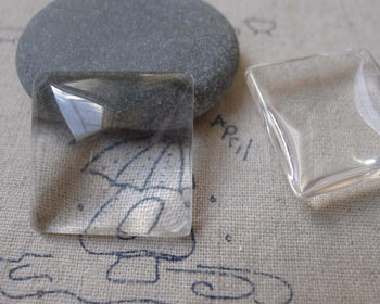 Accessories - 10 Pcs Of Clear Glass Dome Square Cabochon Cameo 25mm A7202