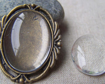 Accessories - 10 Pcs Of Crystal Glass Dome Oval Cabochon Cameo 22x30mm A3640