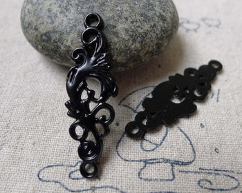 Accessories - 10 Pcs Of E-Coating Black Metal Filigree Connector Charms 12x36mm A6875