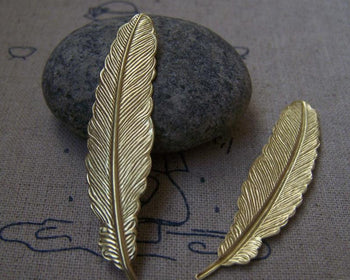 Accessories - 10 Pcs Of Gold Color Brass Feather  12x53mm A3109