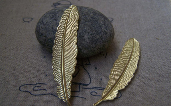 Accessories - 10 Pcs Of Gold Color Brass Feather  12x53mm A3109