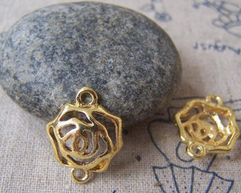 Accessories - 10 Pcs Of Gold Plated Filigree Flower Connector Charms 16x21mm  A3571