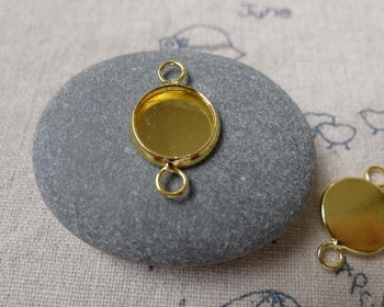 Accessories - 10 Pcs Of Gold Tone Brass Base Settings Connnector Match 10mm Cabochon A6828