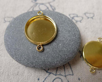 Accessories - 10 Pcs Of Gold Tone Brass Base Settings Connnector Match 14mm Cabochon A6827