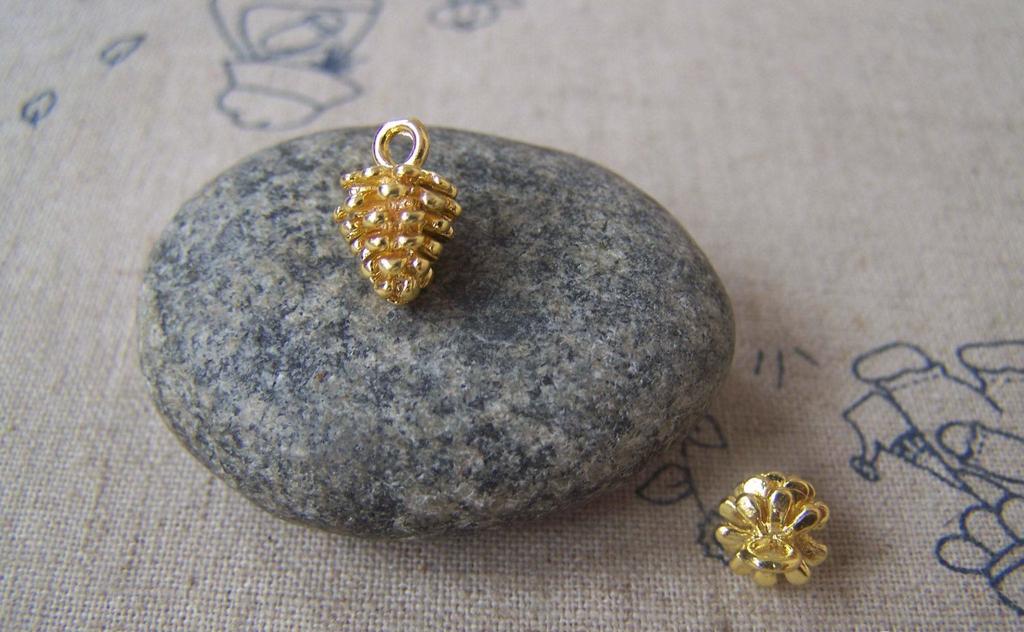 Accessories - 10 Pcs Of Gold Tone Brass Pineal Pinecones Charms 8x12mm A4590