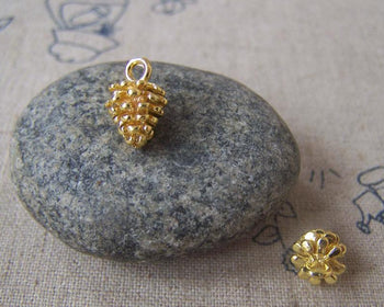 Accessories - 10 Pcs Of Gold Tone Brass Pineal Pinecones Charms 8x12mm A4590