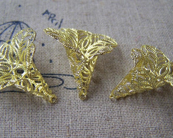 Accessories - 10 Pcs Of Gold Tone Filigree Flower Brass Bead Caps 24x27mm A3956