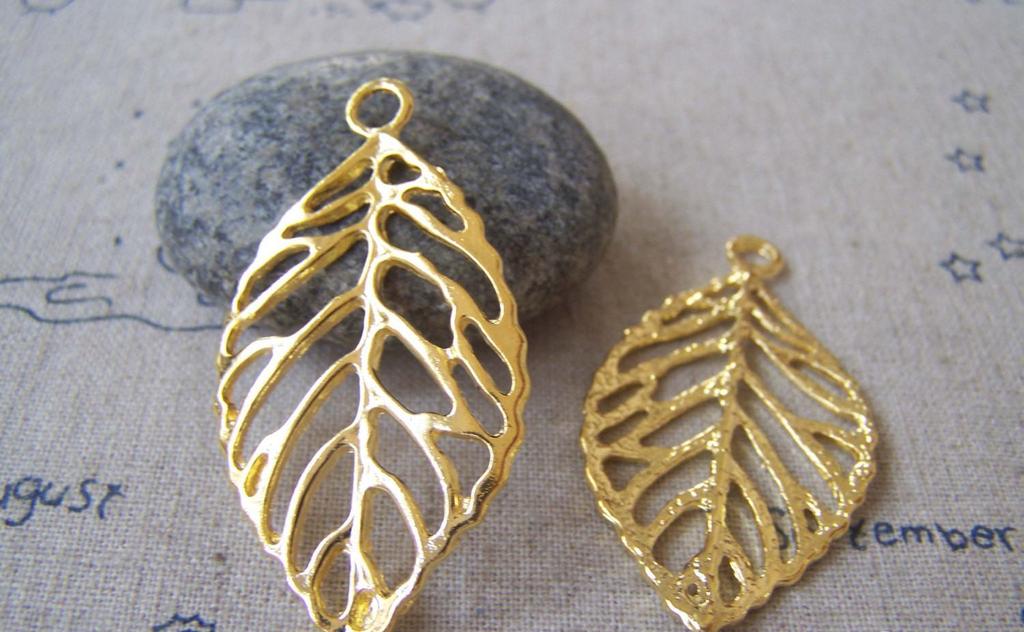 Accessories - 10 Pcs Of Gold Tone Huge Filigree Tree Leaf Charms Pendants 26x44mm A4256