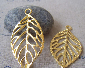 Accessories - 10 Pcs Of Gold Tone Huge Filigree Tree Leaf Charms Pendants 26x44mm A4256