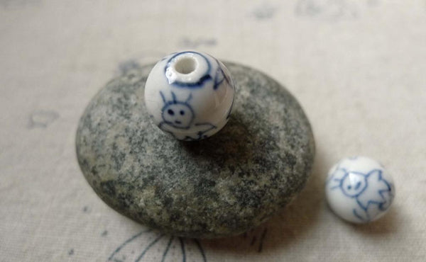Accessories - 10 Pcs Of Hand Painted Ceramic Beads 12mm A6398