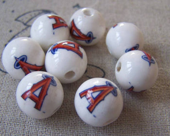 Accessories - 10 Pcs Of Hand Painted Ceramic Round Beads 12mm A2489