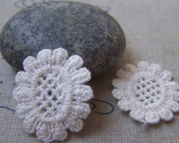 Accessories - 10 Pcs Of Lovely Beige Round Filigree Floral Sunflower Cotton Lace Doily 23x27mm A4854