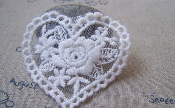 Accessories - 10 Pcs Of Lovely White Filigree Floral Heart Cotton Lace Doily 50x55mm A4840